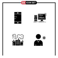 Pack of 4 creative Solid Glyphs of mobile industry computer pc power Editable Vector Design Elements