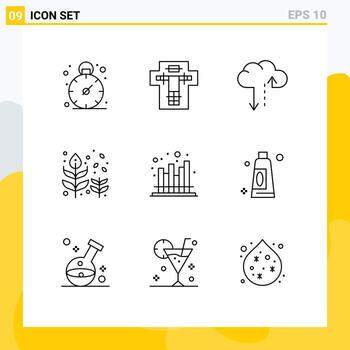 User Interface Pack of 9 Basic Outlines of economics tree cloud leaf blow Editable Vector Design Elements