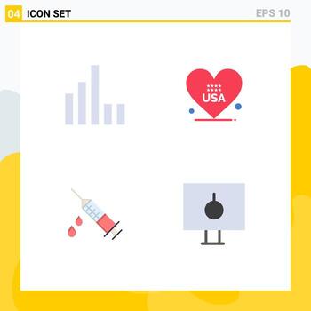 conjunto de iconos planos de interfaz móvil de 4 pictogramas de conexión corazón médico usa bloquear elementos de diseño vectorial editables vector