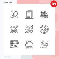 User Interface Pack of 9 Basic Outlines of sticker label home target bulls eye Editable Vector Design Elements