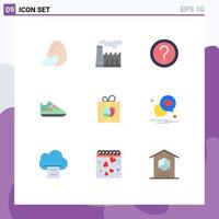paquete de 9 signos y símbolos de colores planos modernos para medios de impresión web, como información de zapatos de cliente de deportes de caja, elementos de diseño de vectores editables