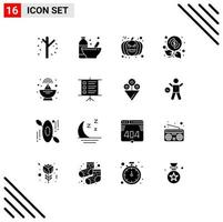 Modern Set of 16 Solid Glyphs Pictograph of profit investment nutrition budget pumpkin Editable Vector Design Elements