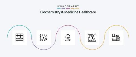 Paquete de íconos de la línea 5 de bioquímica y medicina para el cuidado de la salud que incluye goteo. prueba. médico. tubo. matraz vector