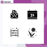 Mobile Interface Solid Glyph Set of 4 Pictograms of email money calendar counter flora Editable Vector Design Elements