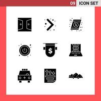 Set of 9 Vector Solid Glyphs on Grid for dollar bank coupon badges power Editable Vector Design Elements