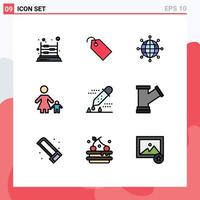 Set of 9 Modern UI Icons Symbols Signs for mother kid ticket family modern Editable Vector Design Elements