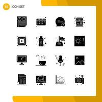 Modern Set of 16 Solid Glyphs Pictograph of power currency chat pharmacy drugstore Editable Vector Design Elements