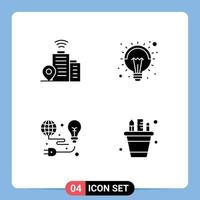 Editable Vector Line Pack of 4 Simple Solid Glyphs of building light bulb lamp bulb Editable Vector Design Elements