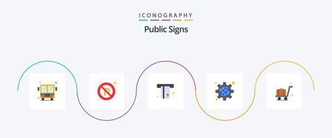 paquete de iconos planos de 5 señales públicas que incluye equipaje. ajustes. Cajero automático. público. configuración vector