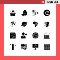 Set of 16 Vector Solid Glyphs on Grid for fan toy phases money koruna Editable Vector Design Elements