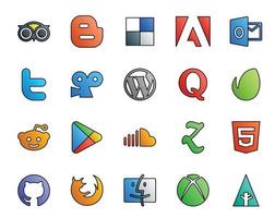 20 Social Media Icon Pack Including soundcloud google play viddler reddit question vector