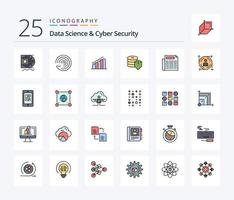 paquete de iconos llenos de 25 líneas de ciencia de datos y seguridad cibernética que incluye papel. seguro. gráfico. seguridad. blindaje vector