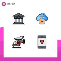 Mobile Interface Filledline Flat Color Set of 4 Pictograms of bank transport ireland louck cellphone Editable Vector Design Elements