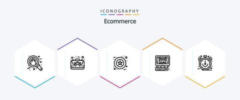 Ecommerce 25 Line icon pack including clock. pc. case. ecommerce. favorite vector