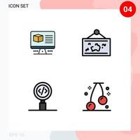 4 Thematic Vector Filledline Flat Colors and Editable Symbols of computer code monitore hang development Editable Vector Design Elements