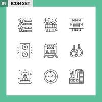 Pictogram Set of 9 Simple Outlines of athletic message party decoration imac winter Editable Vector Design Elements