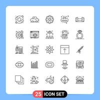 Pack of 25 Modern Lines Signs and Symbols for Web Print Media such as gear dumbbells flower swim pool Editable Vector Design Elements