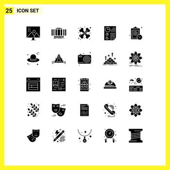 Set of 25 Vector Solid Glyphs on Grid for page data wind bars medical Editable Vector Design Elements