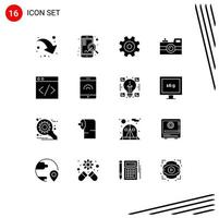 Set of 16 Modern UI Icons Symbols Signs for server vintage camera gear retro camera camera Editable Vector Design Elements