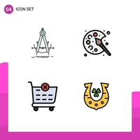 Stock Vector Icon Pack of 4 Line Signs and Symbols for precision checkout compass paint shopping cart Editable Vector Design Elements