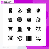 16 User Interface Solid Glyph Pack of modern Signs and Symbols of game male machine user wait Editable Vector Design Elements