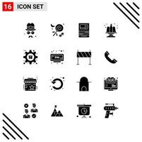 Pack of 16 creative Solid Glyphs of gear food atm cake withdraw Editable Vector Design Elements
