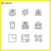 Universal Icon Symbols Group of 9 Modern Outlines of life iphone heater android smart phone Editable Vector Design Elements