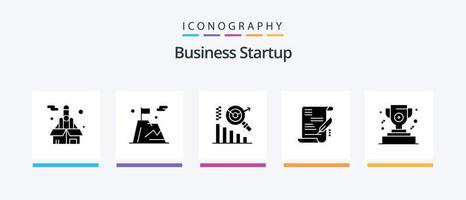 Business Startup Glyph 5 Icon Pack Including document. agreement . goal . graph. Creative Icons Design vector