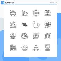 Universal Icon Symbols Group of 16 Modern Outlines of hose flush basic online book e book Editable Vector Design Elements