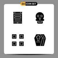 4 Creative Icons Modern Signs and Symbols of connection grid smartphone skull of death page Editable Vector Design Elements