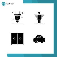 conjunto de pictogramas de 4 glifos sólidos simples de elementos de diseño vectorial editables de armario de carrera de electricidad de muebles de enchufe vector