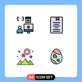 Mobile Interface Filledline Flat Color Set of 4 Pictograms of app learning development e happy Editable Vector Design Elements