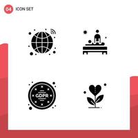 conjunto de 4 iconos modernos de la interfaz de usuario símbolos signos para las normas de atención de la red global gdpr elementos de diseño vectorial editables vector