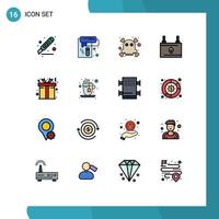 Universal Icon Symbols Group of 16 Modern Flat Color Filled Lines of box electricity tool ecology battery Editable Creative Vector Design Elements