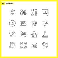 Set of 16 Modern UI Icons Symbols Signs for visual multimedia coding arrow photo Editable Vector Design Elements