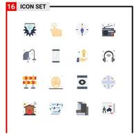 Group of 16 Flat Colors Signs and Symbols for cleaning technology man device radio Editable Pack of Creative Vector Design Elements