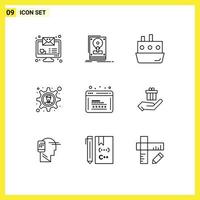 Group of 9 Outlines Signs and Symbols for development business solution boat gear transport Editable Vector Design Elements