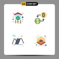 Mobile Interface Flat Icon Set of 4 Pictograms of clock mountains cuckoo digital travel Editable Vector Design Elements