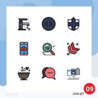 Group of 9 Filledline Flat Colors Signs and Symbols for arrow search security organic mobile application Editable Vector Design Elements