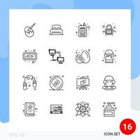Set of 16 Modern UI Icons Symbols Signs for horizontal arrows phone unlock lock Editable Vector Design Elements
