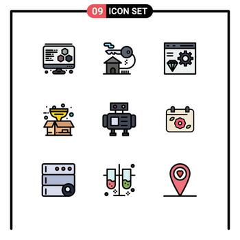 Pictogram Set of 9 Simple Filledline Flat Colors of toy robot coding filter package Editable Vector Design Elements