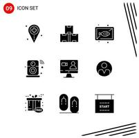 9 Universal Solid Glyphs Set for Web and Mobile Applications iot internet stock speaker dish Editable Vector Design Elements