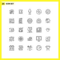 Modern Set of 25 Lines and symbols such as data setting lab microphone gear disk Editable Vector Design Elements