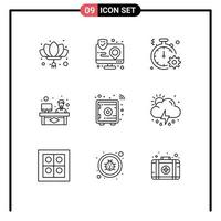 Pictogram Set of 9 Simple Outlines of discussion chat interface gear fast Editable Vector Design Elements