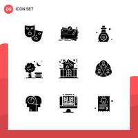 Mobile Interface Solid Glyph Set of 9 Pictograms of baloon park role chair toddler Editable Vector Design Elements