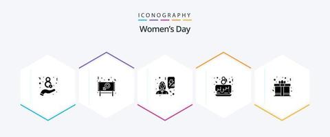 Womens Day 25 Glyph icon pack including gift box. celebrate. feminism. love. cake party vector