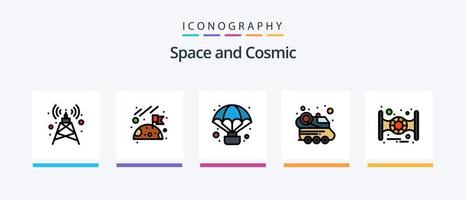 Space Line Filled 5 Icon Pack Including . space. eclipse. helmet. space. Creative Icons Design vector