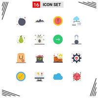 Modern Set of 16 Flat Colors Pictograph of pear server about network support Editable Pack of Creative Vector Design Elements