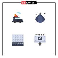 4 Universal Flat Icons Set for Web and Mobile Applications auto sweet vehicle vegetable waffle Editable Vector Design Elements