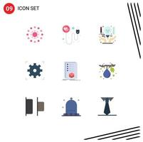 Pack of 9 Modern Flat Colors Signs and Symbols for Web Print Media such as check setting idea video document Editable Vector Design Elements